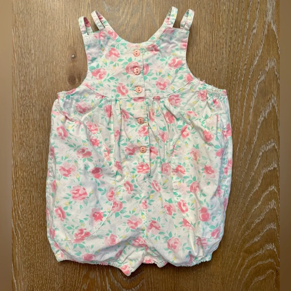 Mine Alone Floral Pastel Toddler Cotton Vintage 80s Romper With Pockets, 4T, EUC